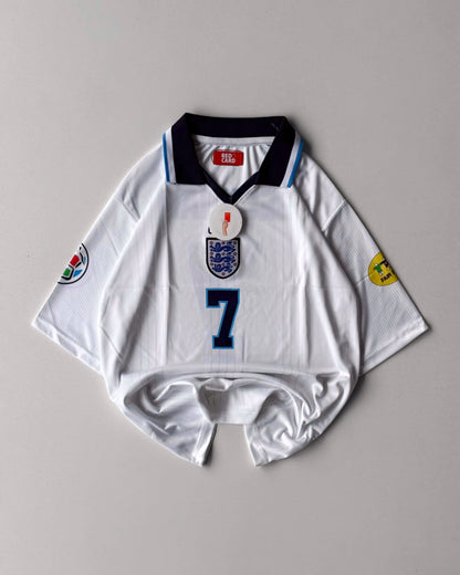 ENGLAND BECKHAM RETRO HOME KIT WHITE 7 oversized embroidery