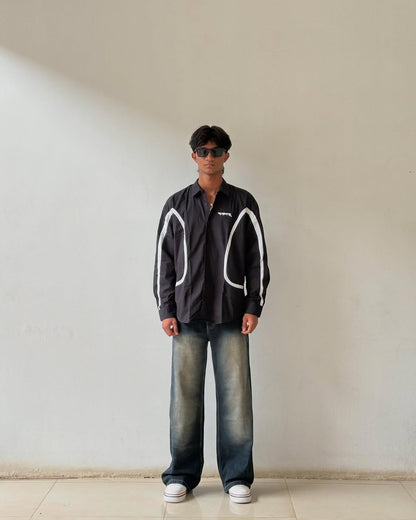Black white line full sleeve shirt
