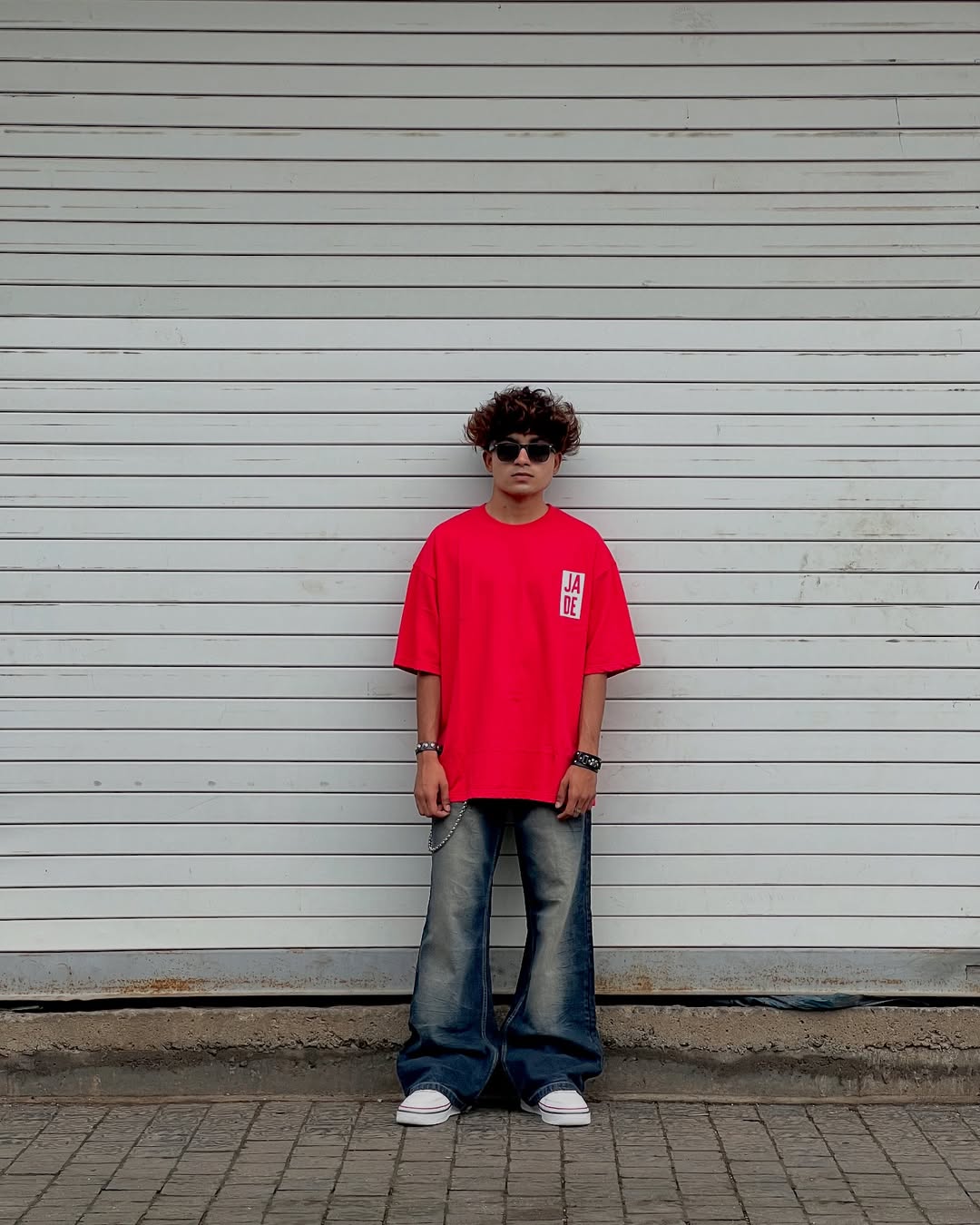 Red five sleeve t shirt