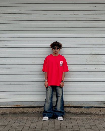 Red five sleeve t shirt